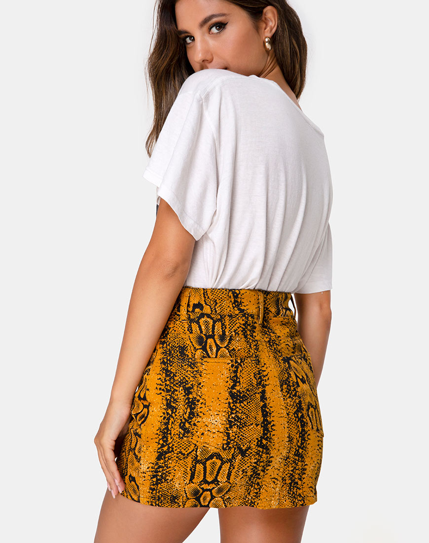 Image of Mini Broomy Skirt in Snake Mustard