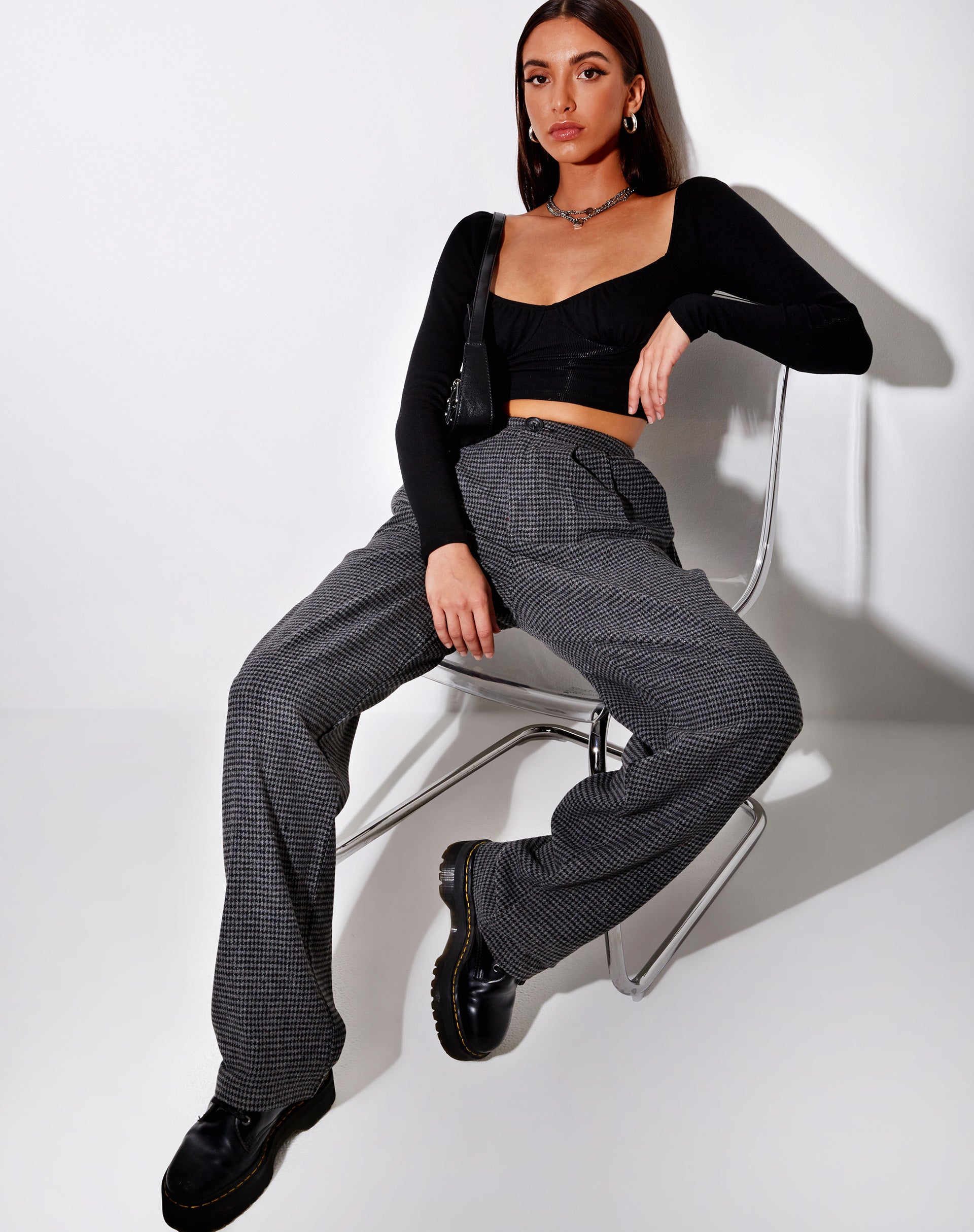 Wide Leg Black and Grey Trouser | Misha – motelrocks.com