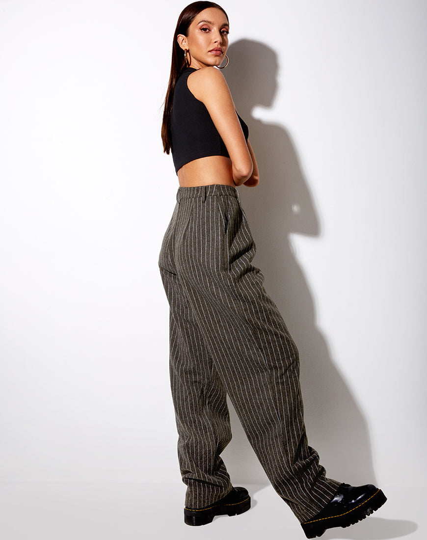 Image of Misha Wide Leg Trouser in Pinstripe Charcoal