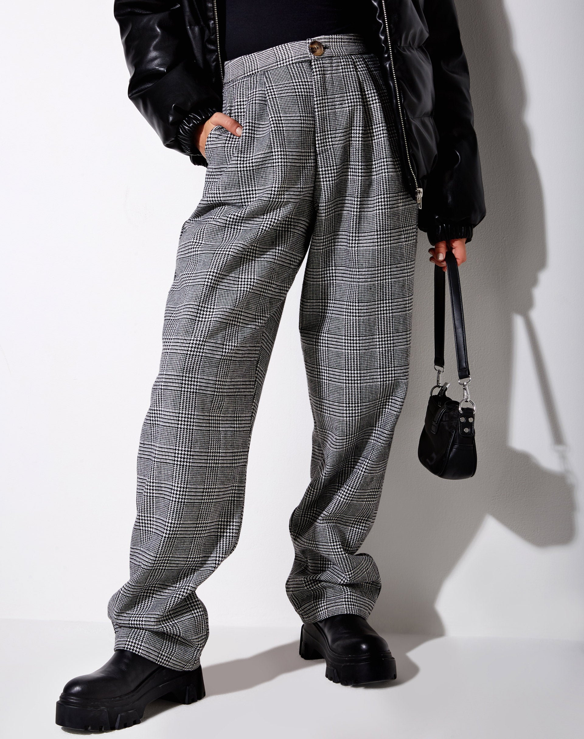 Image of Misha Wide Leg Trouser in Houndstooth Black
