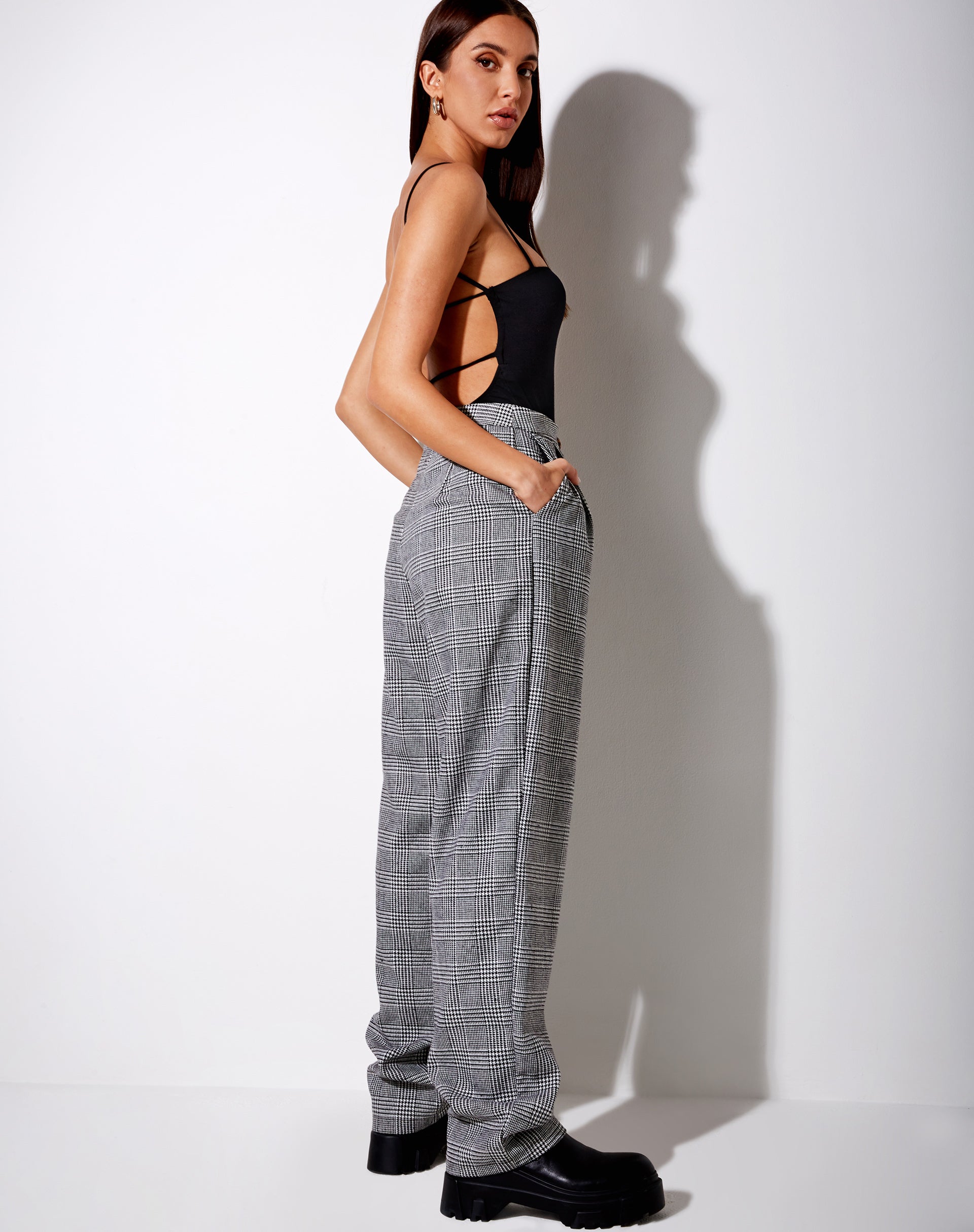 Image of Misha Wide Leg Trouser in Houndstooth Black