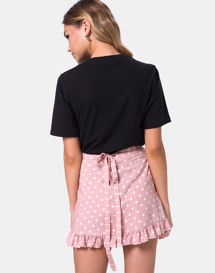 Miza Mini Skirt in Spot Stripe Pink and White