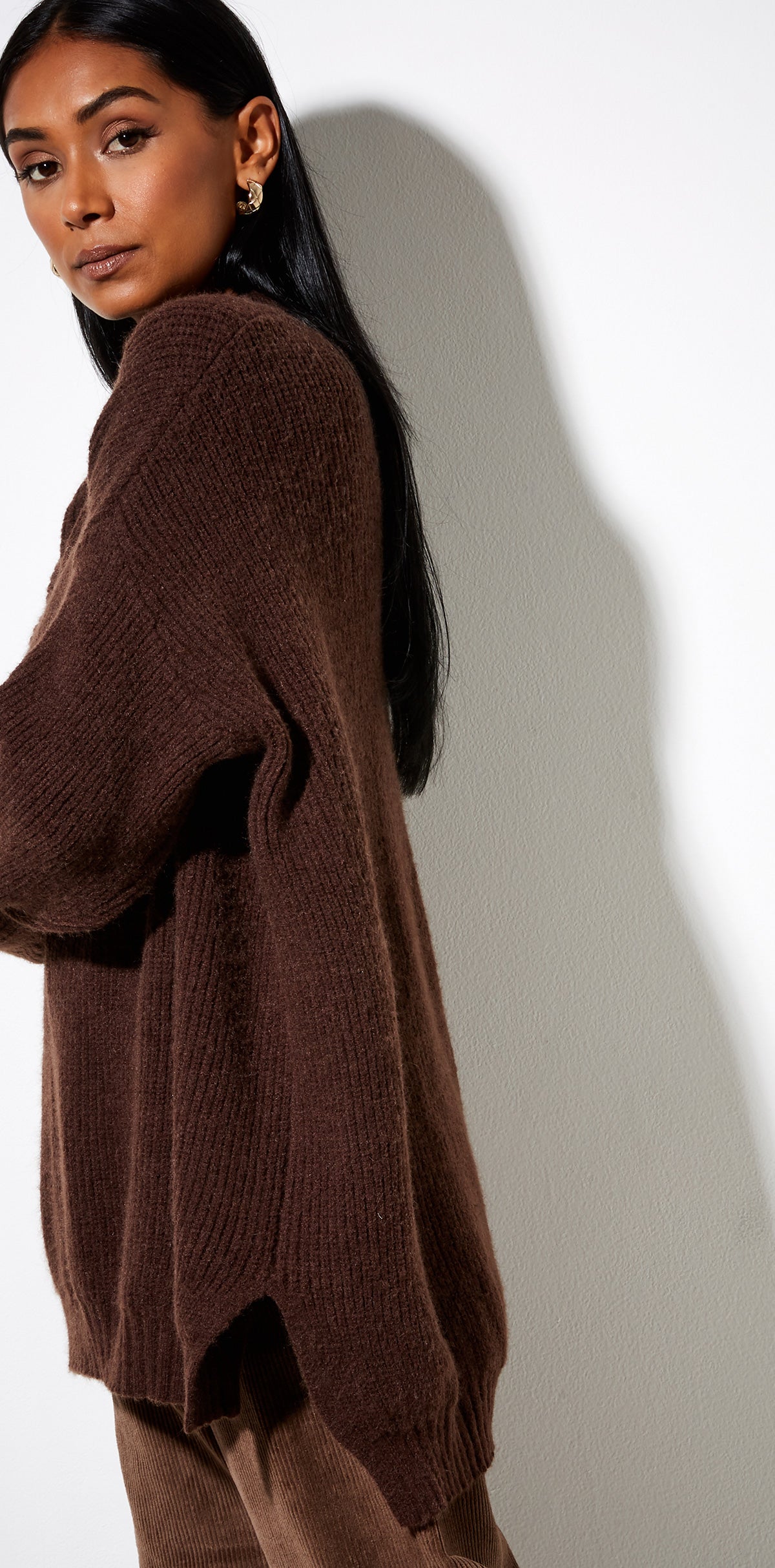 High Neck Long Sleeve Oversize Chocolate Brown Jumper Bondy