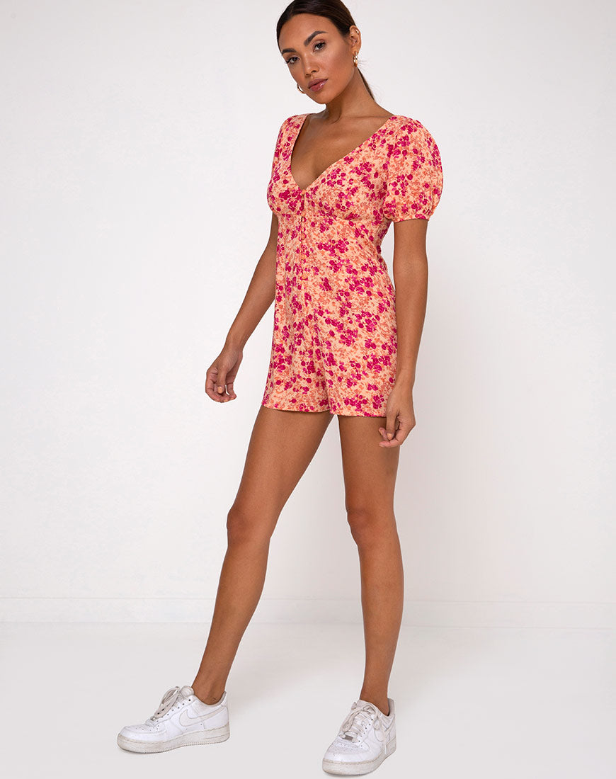 Image of Mora Playsuit in Dark Wild Flower Cantaloupe