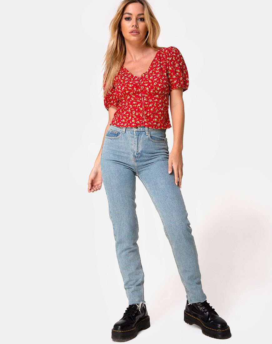 Image of Moria Top in Falling For You Floral Red