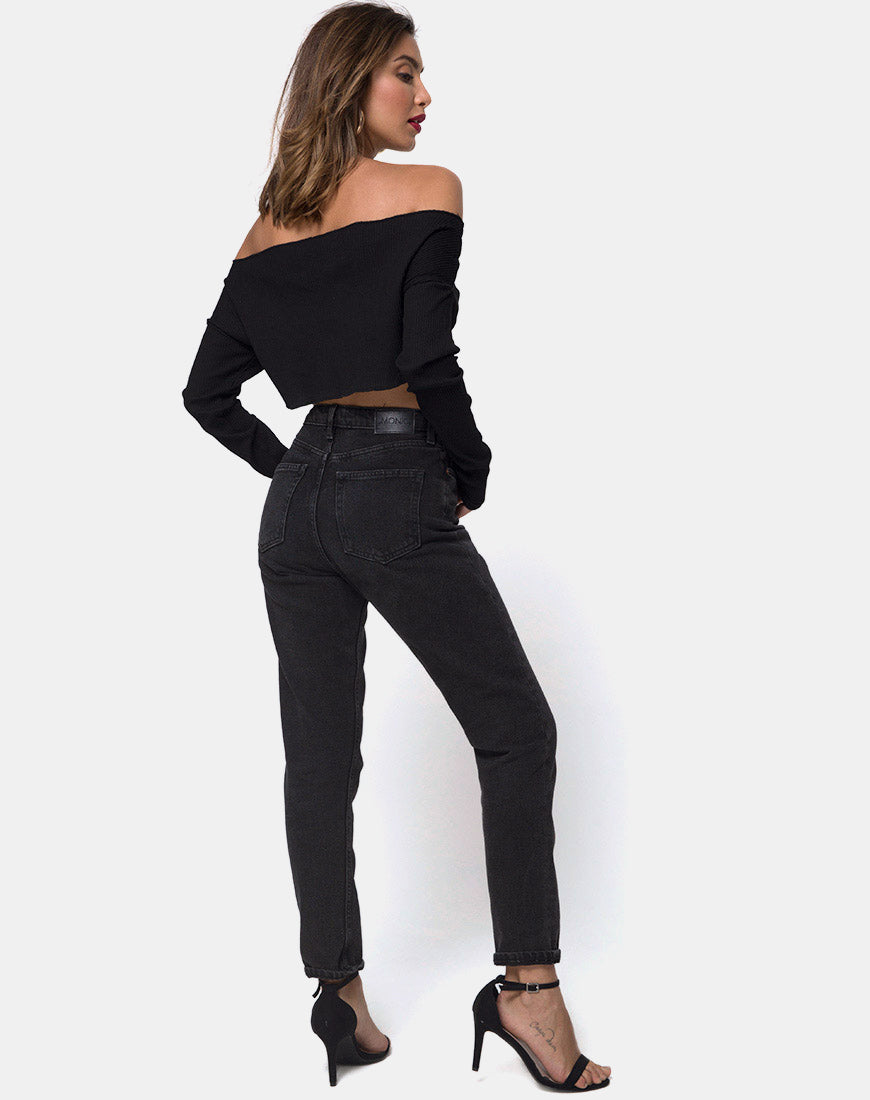 Image of Moss Crop Jumper in Black Rib