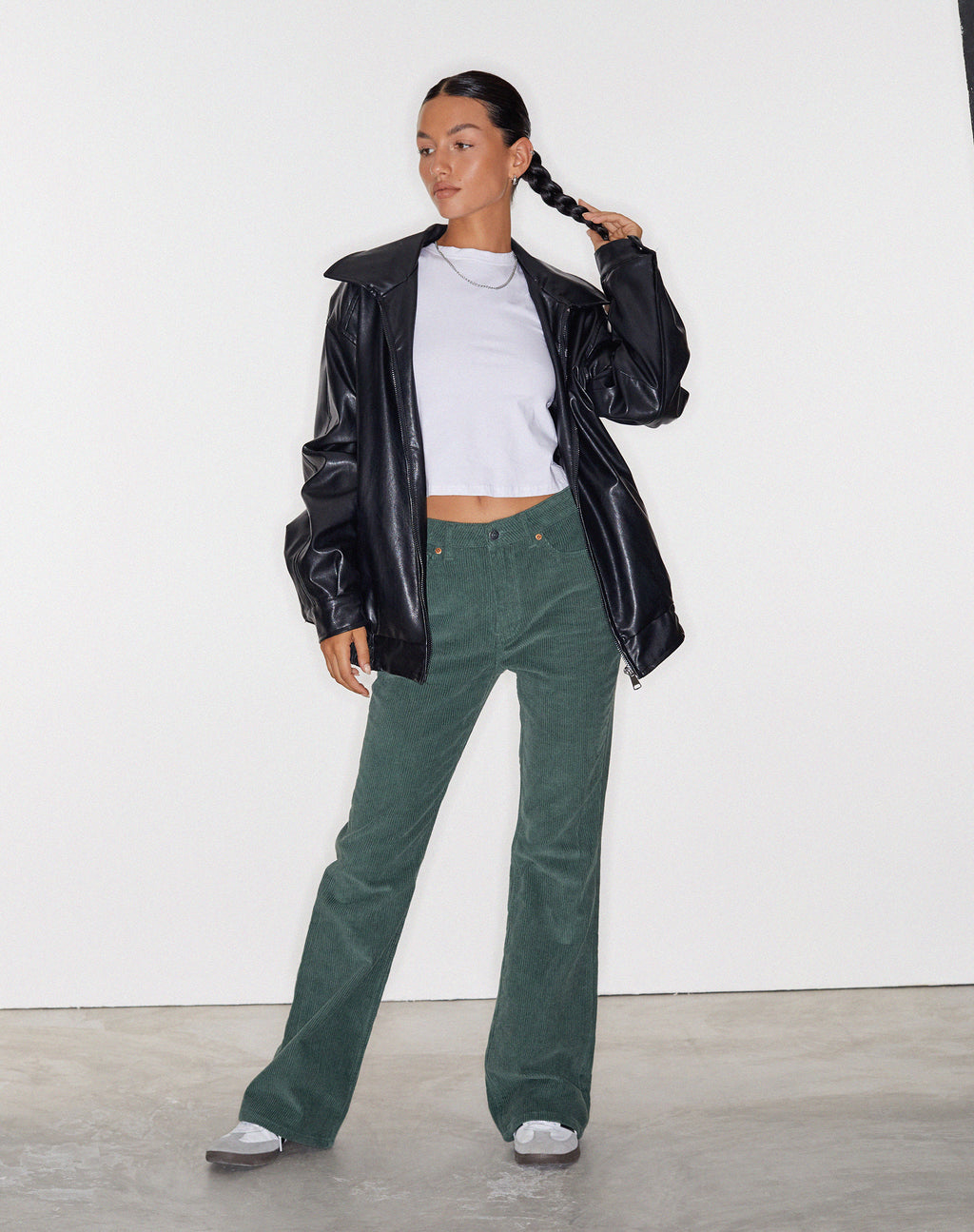 MOTEL X OLIVIA NEILL Bootleg Jeans in Cord Green