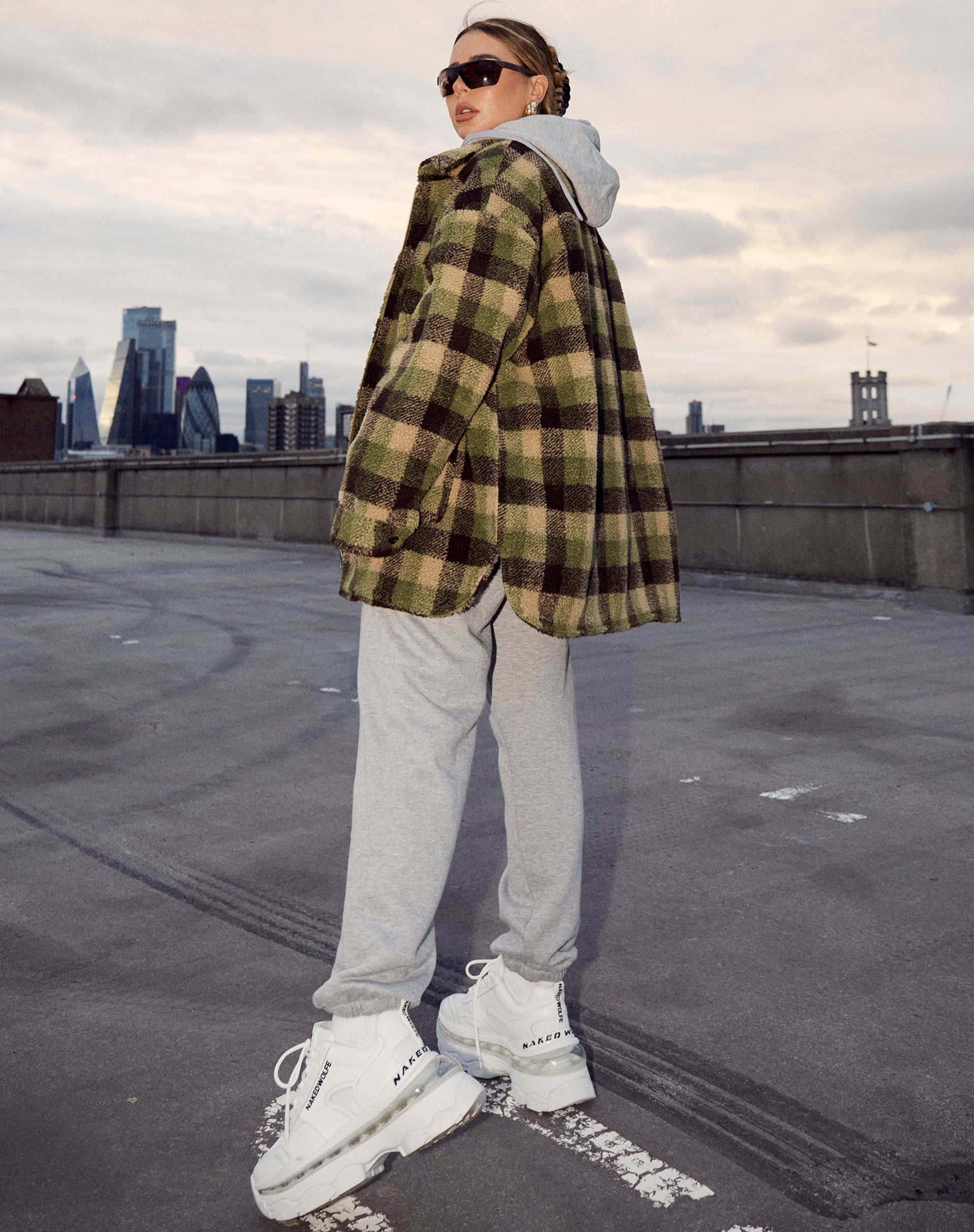 Image of Teddy Coat in Green Check Borg