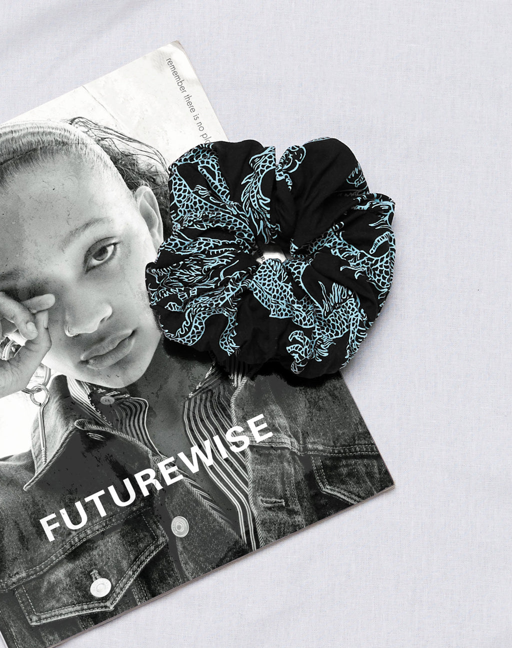 XL Scrunchie in Dragon Flower Black and Mint