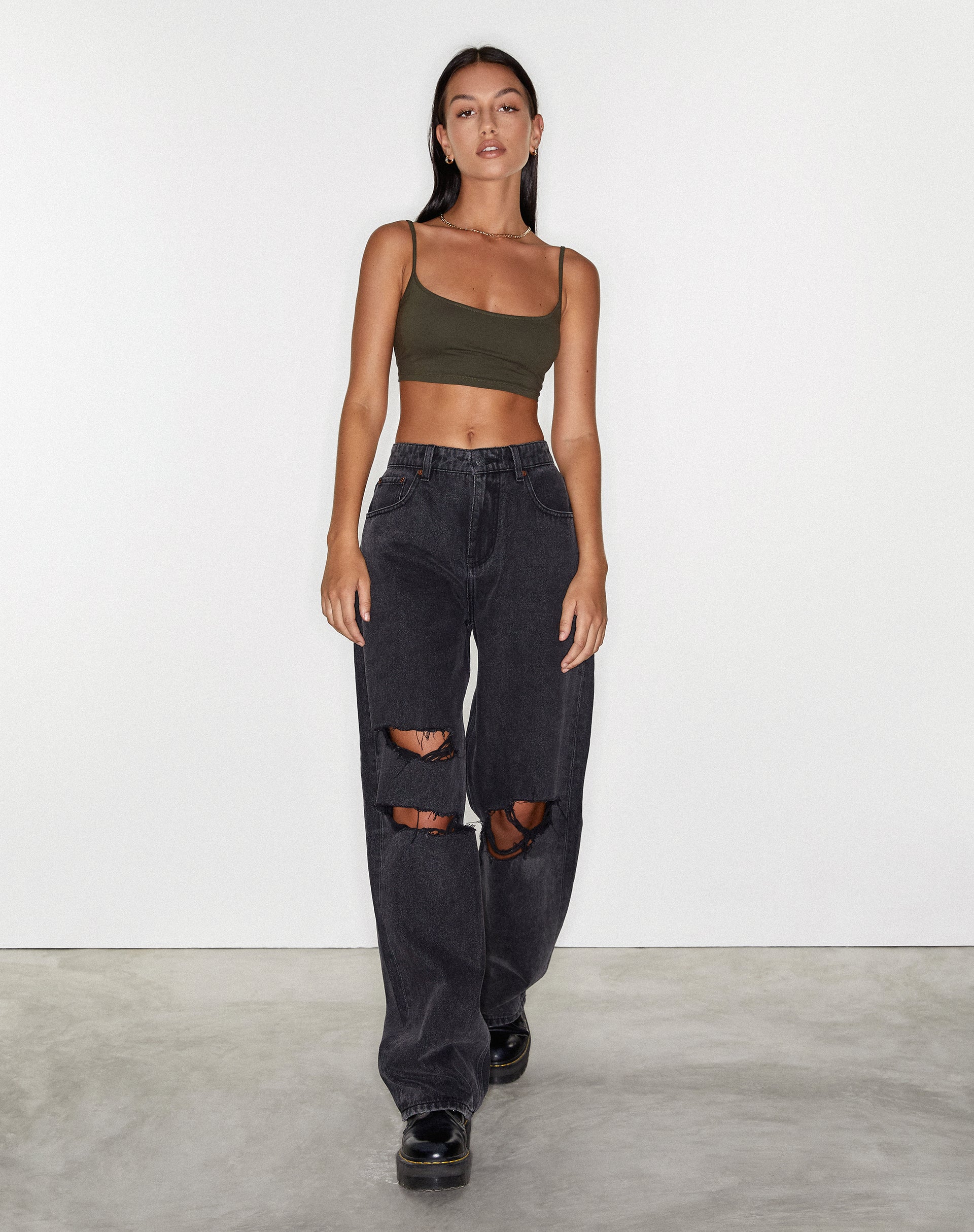 Rips Parallel Jeans in Black Wash - Main Image