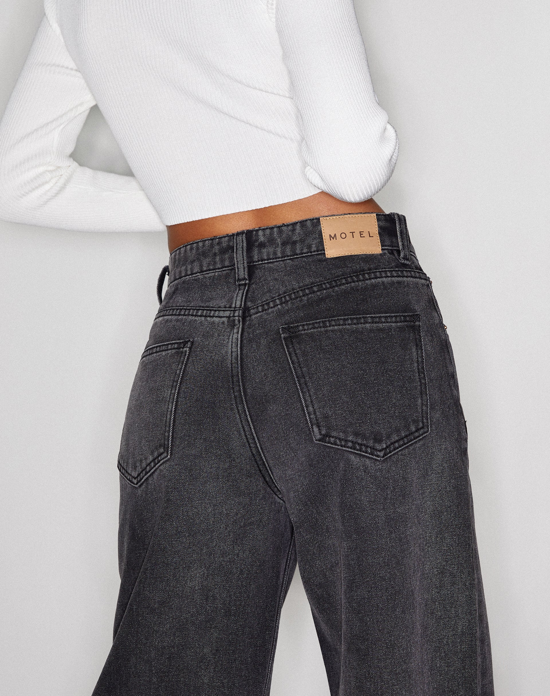 Black High Waisted Wide Low Rise Leg Jeans | Extra Wide – motelrocks.com