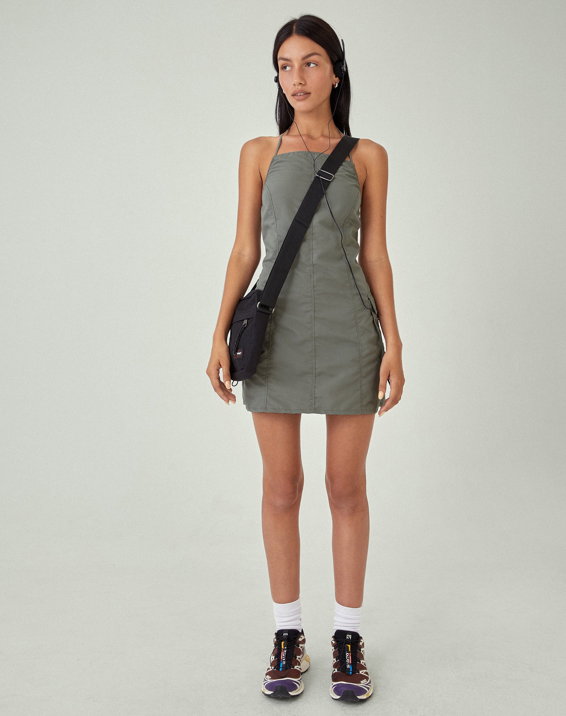 motel rocks grey dress Jadzia Drop Waist Mini Dress in Charcoal Grey