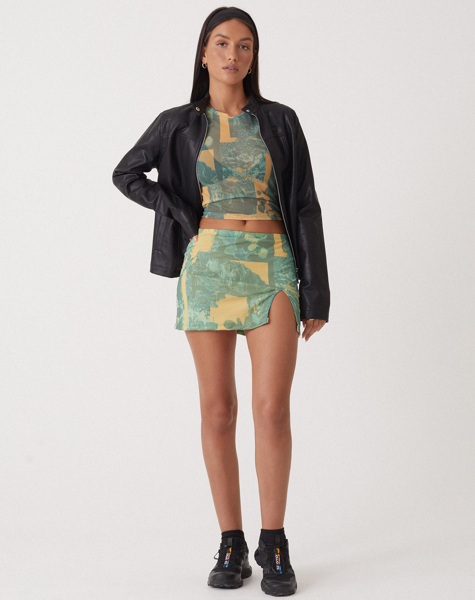 Green High Waisted Side Leg Split Mini Skirt | Pelma – motelrocks.com