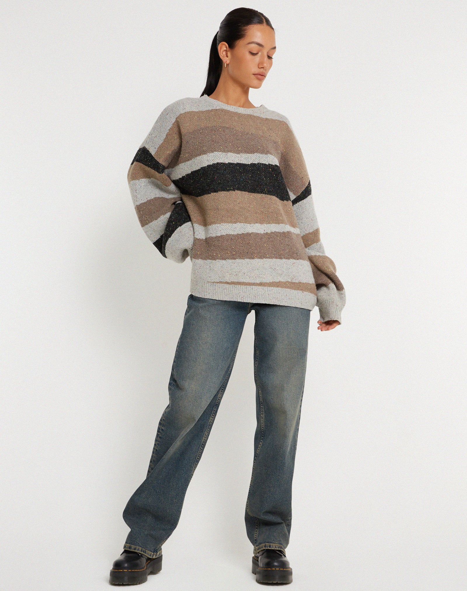 Abstract Grey and Tan Knitted Jumper Namari