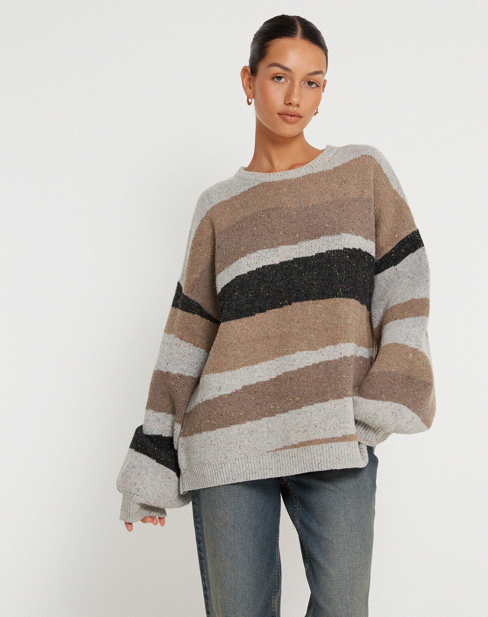 Abstract Grey and Tan Knitted Jumper Namari