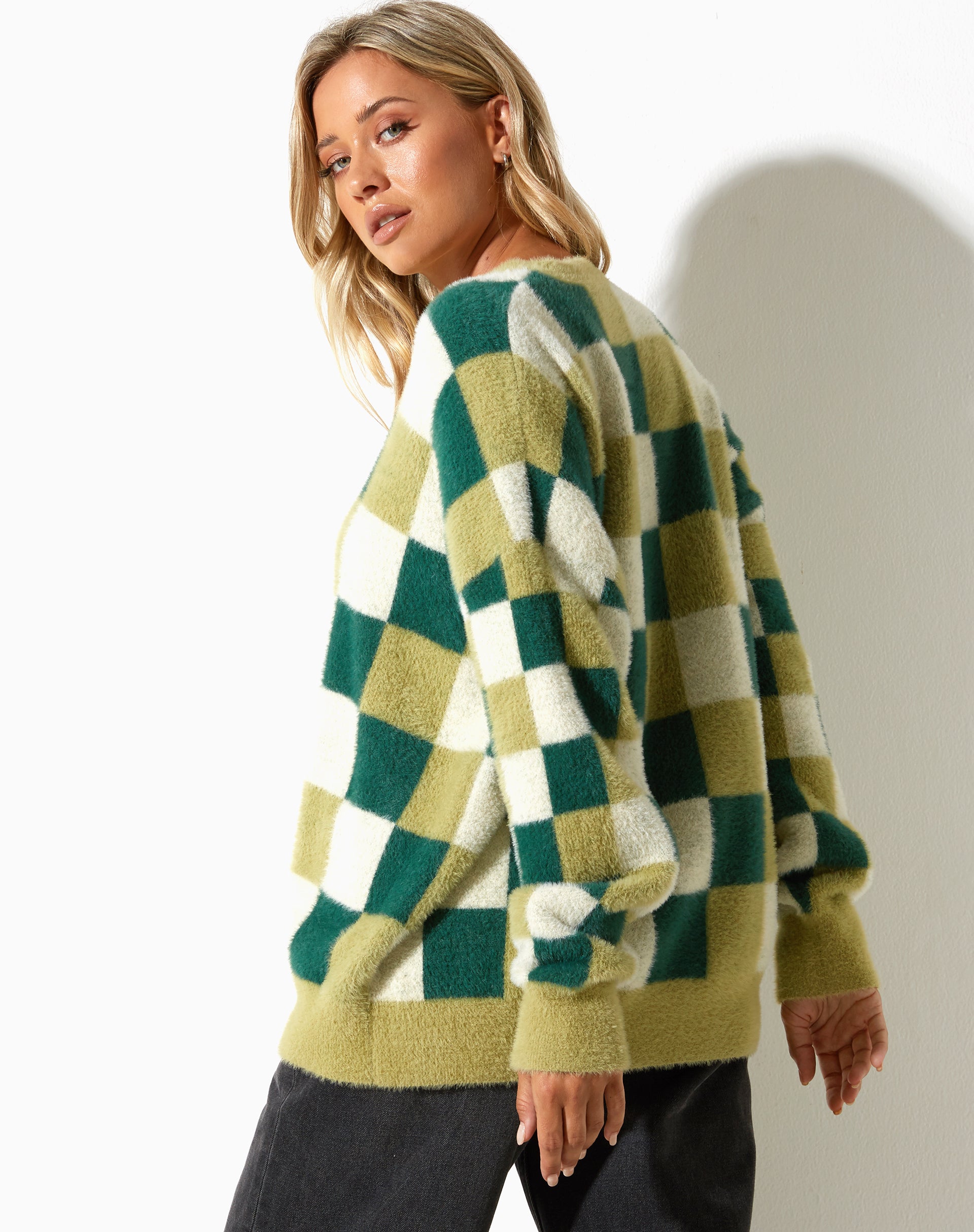 Green Checkered Print Jumper Namari motelrocks