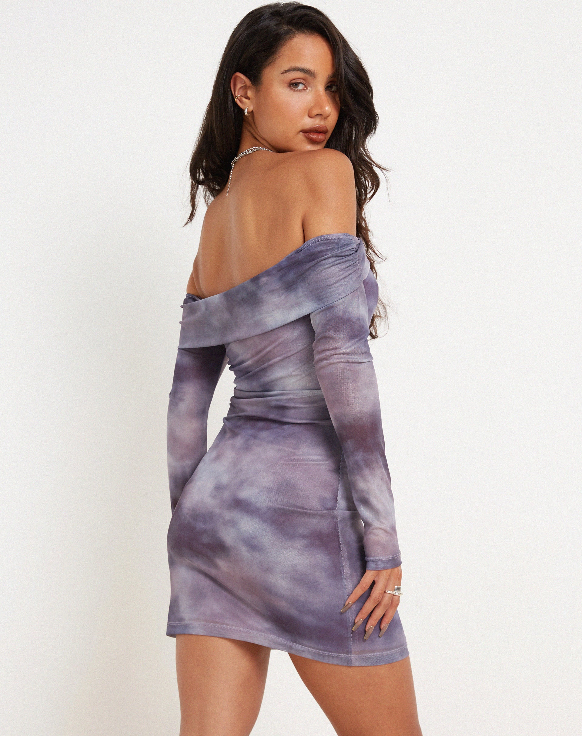 Long sleeve purple mini dress sale
