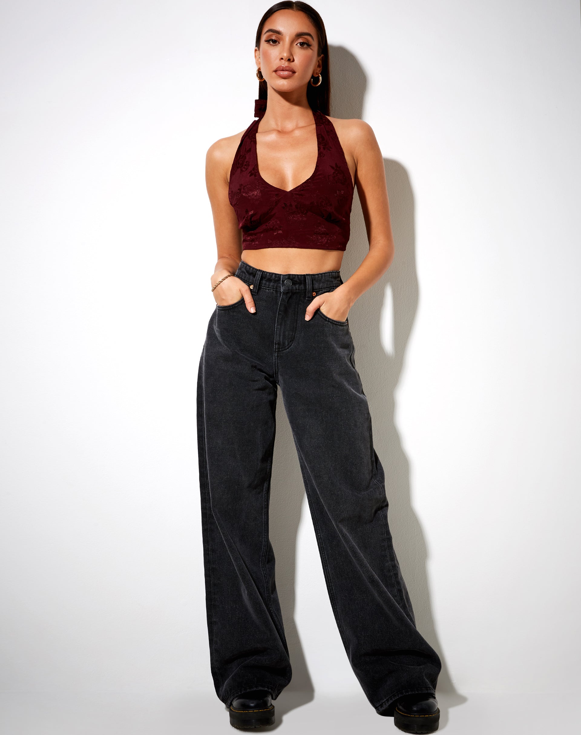 Image of Naya Crop Top in Satin Rose Burgundy