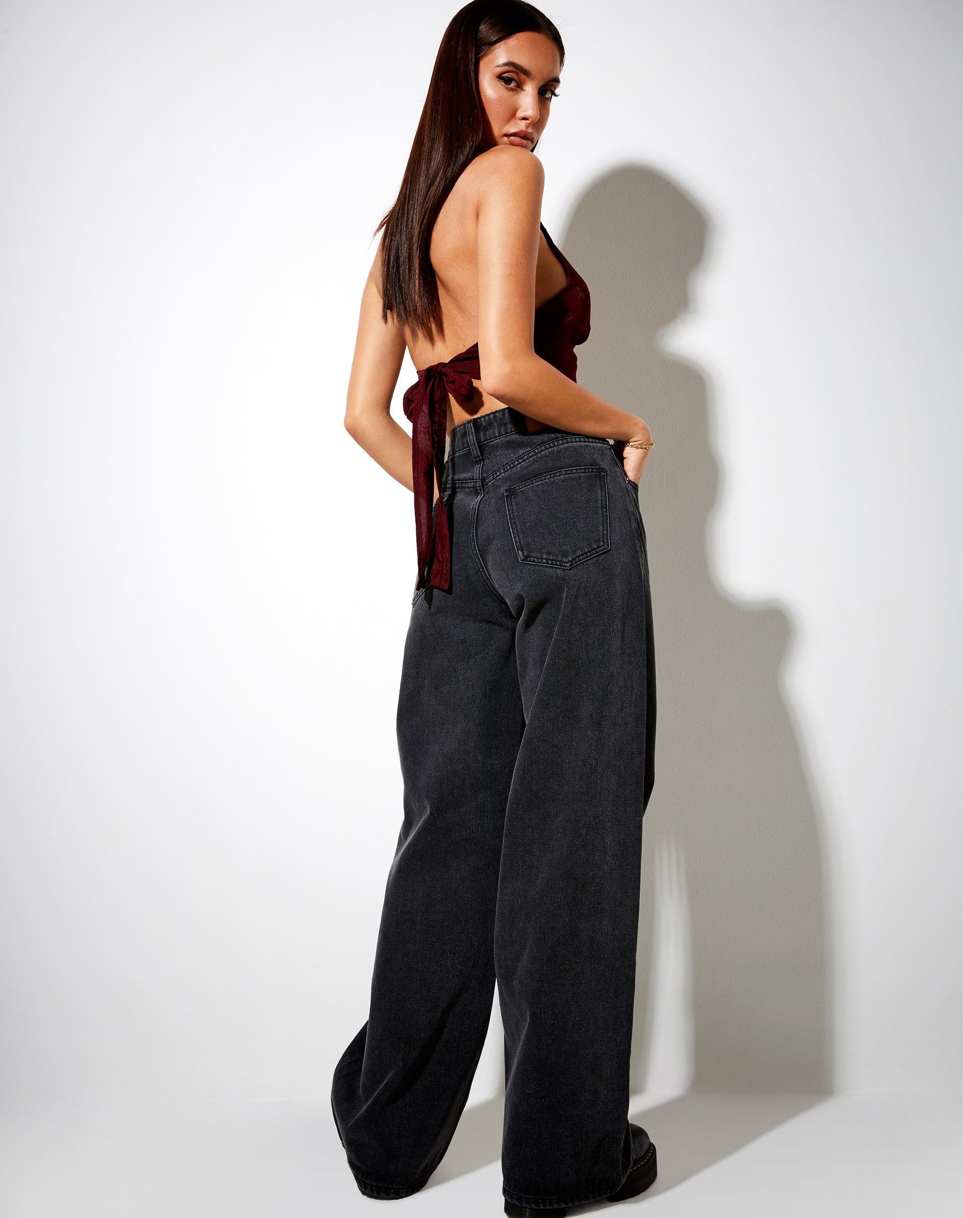 Image of Naya Crop Top in Satin Rose Burgundy