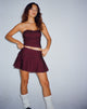 image of Zabini Low Rise Pleated Mini Skirt in Burgundy with Ecru Stitch Detail