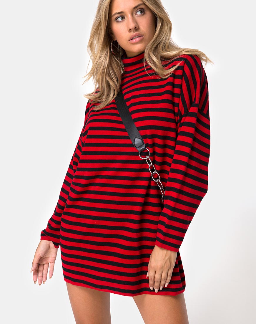 Image of Neivie Jumper in Stripe Horizontal Black / Red