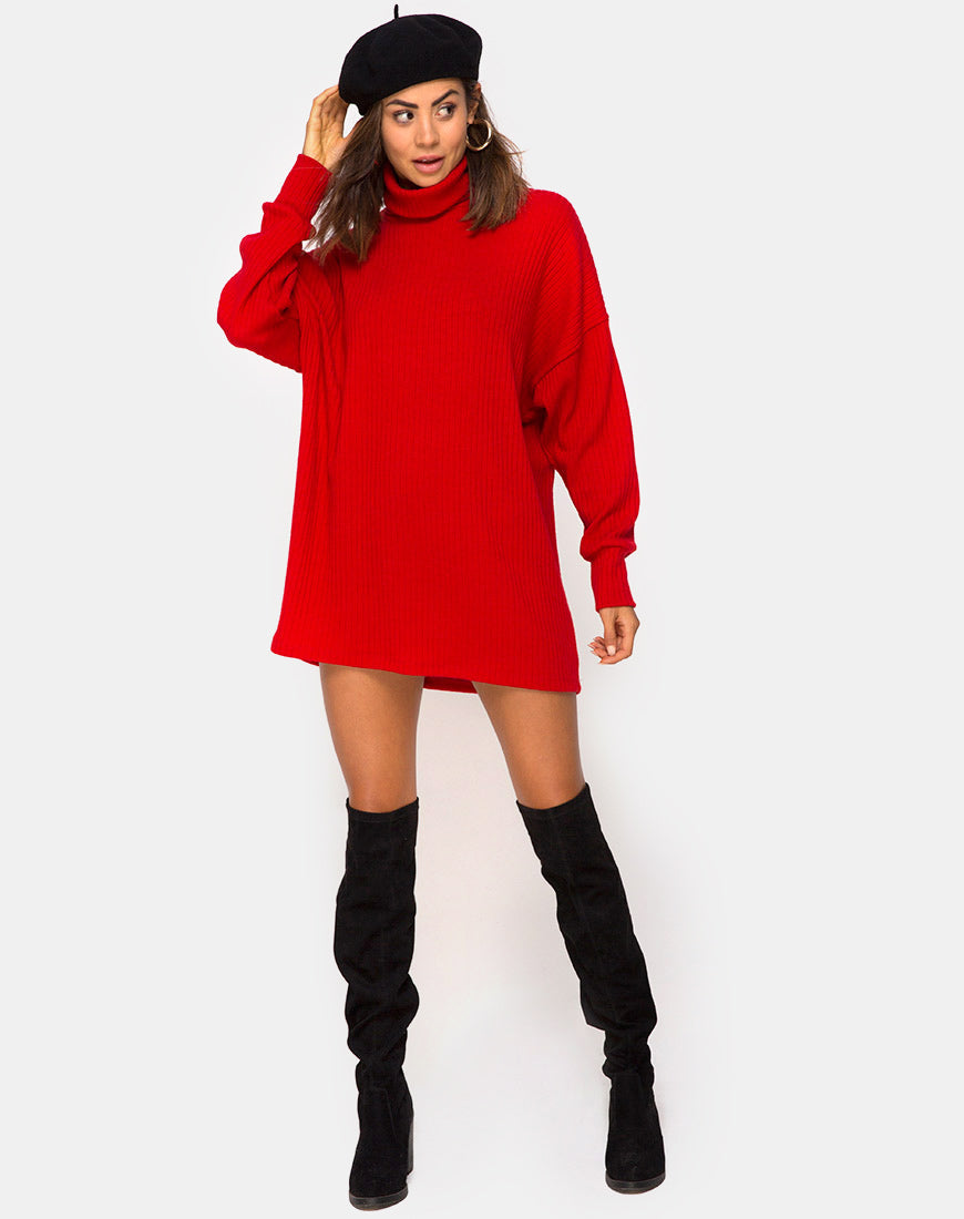 Image of Neve High Neck Dress in Red