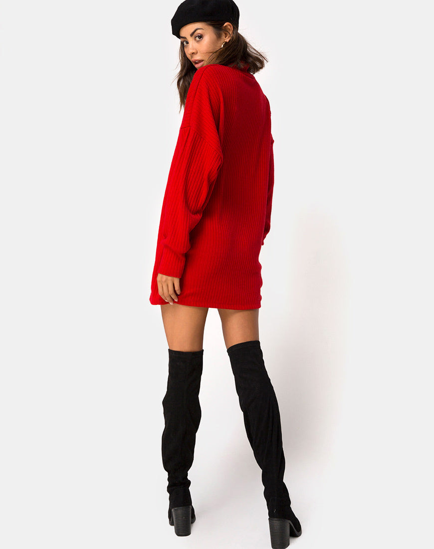 Image of Neve High Neck Dress in Red