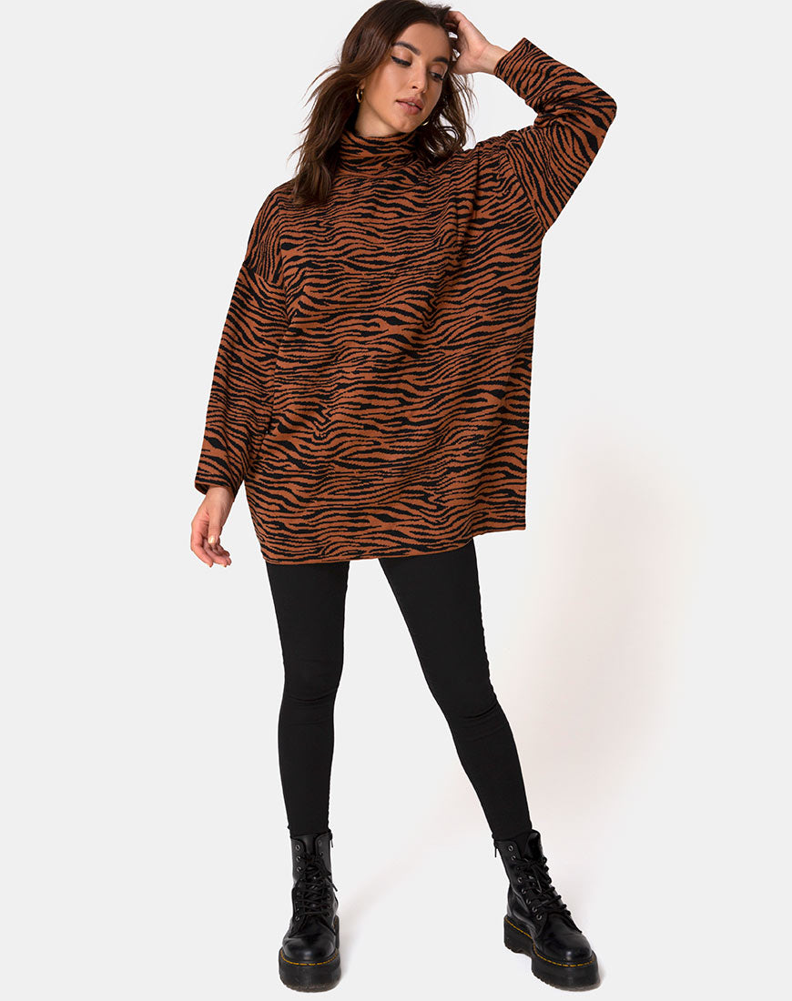 Image of Neivie Roll Neck Jumper in Tiger Knit Brown