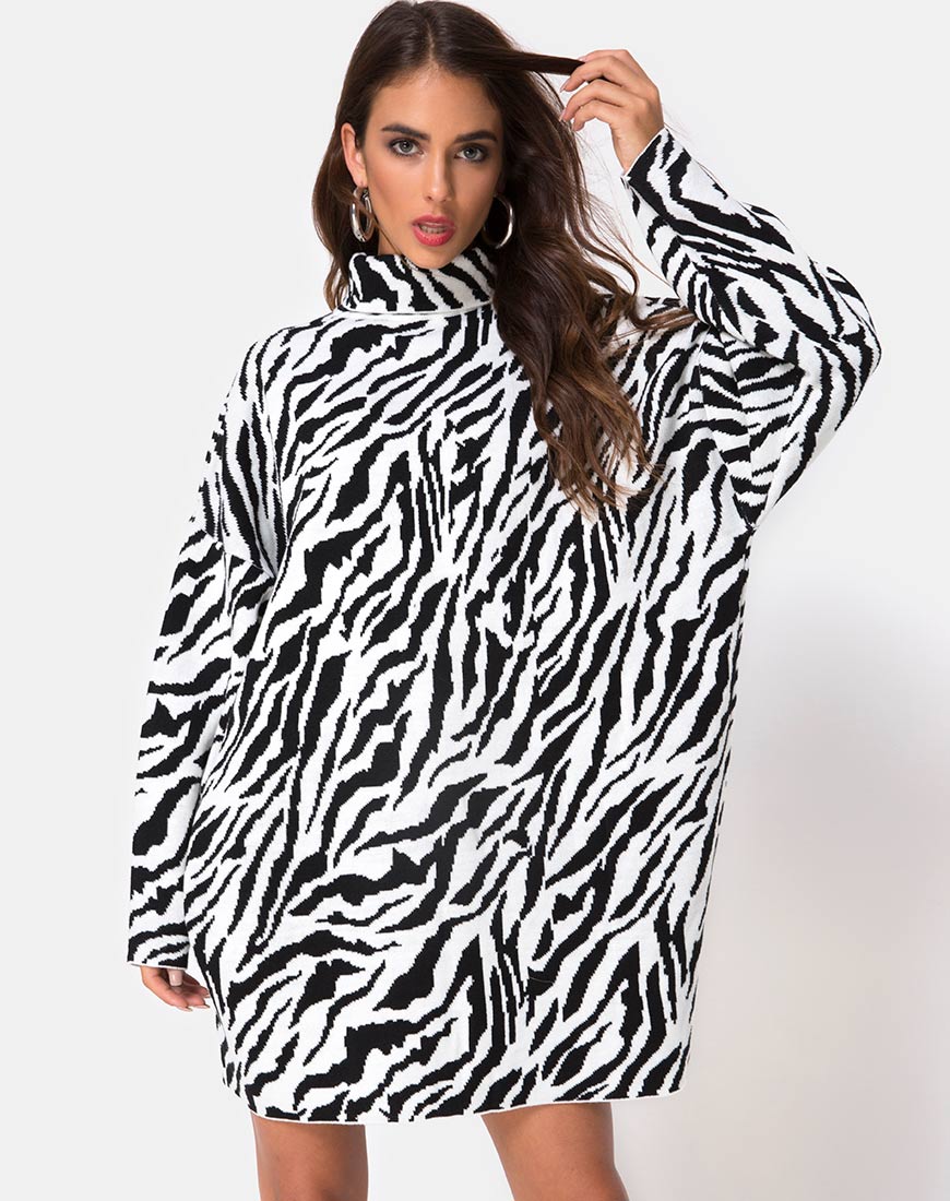 Neivie Jumper Dress in Zebra B W