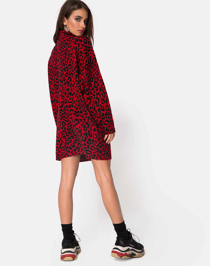 Image of Neivie Jumper Dress in Animal Knit Red