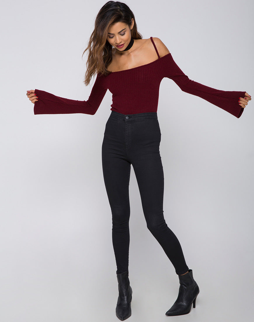 Image of Niani Cold Shoulder Bodice in Rib Knit Burgundy