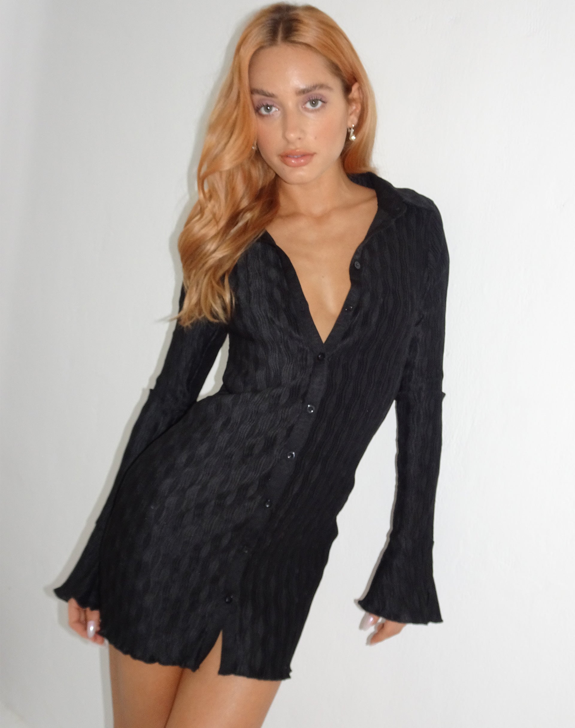 Black button mini dress sale