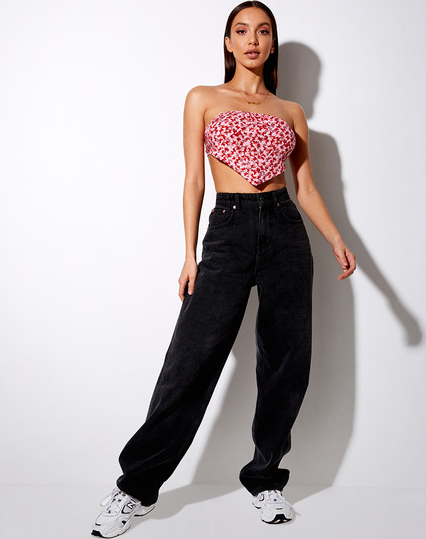 Image of Nolda Top in Ditsy Butterfly Peach and Red