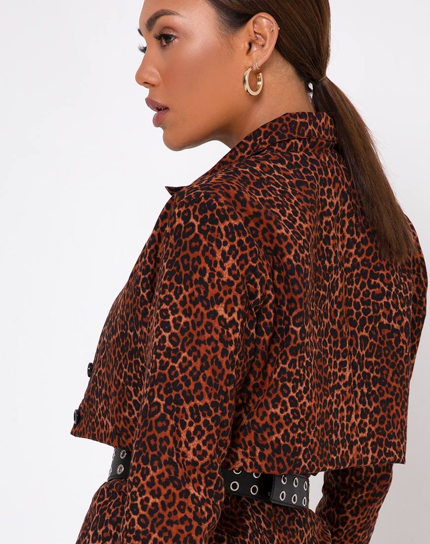 Image of Noly Cropped Blazer in Ditsy Leopard Orange