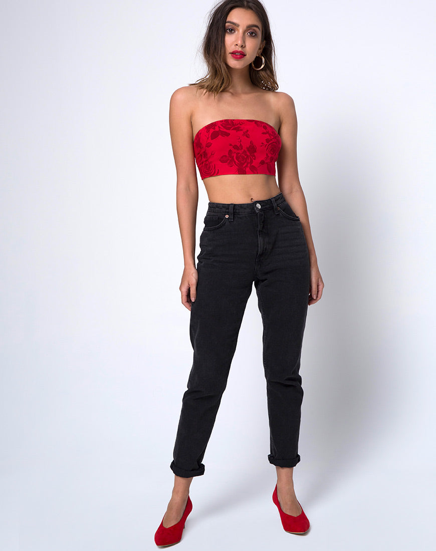 Image of Nolia Tube Top in Tonal Floral Red
