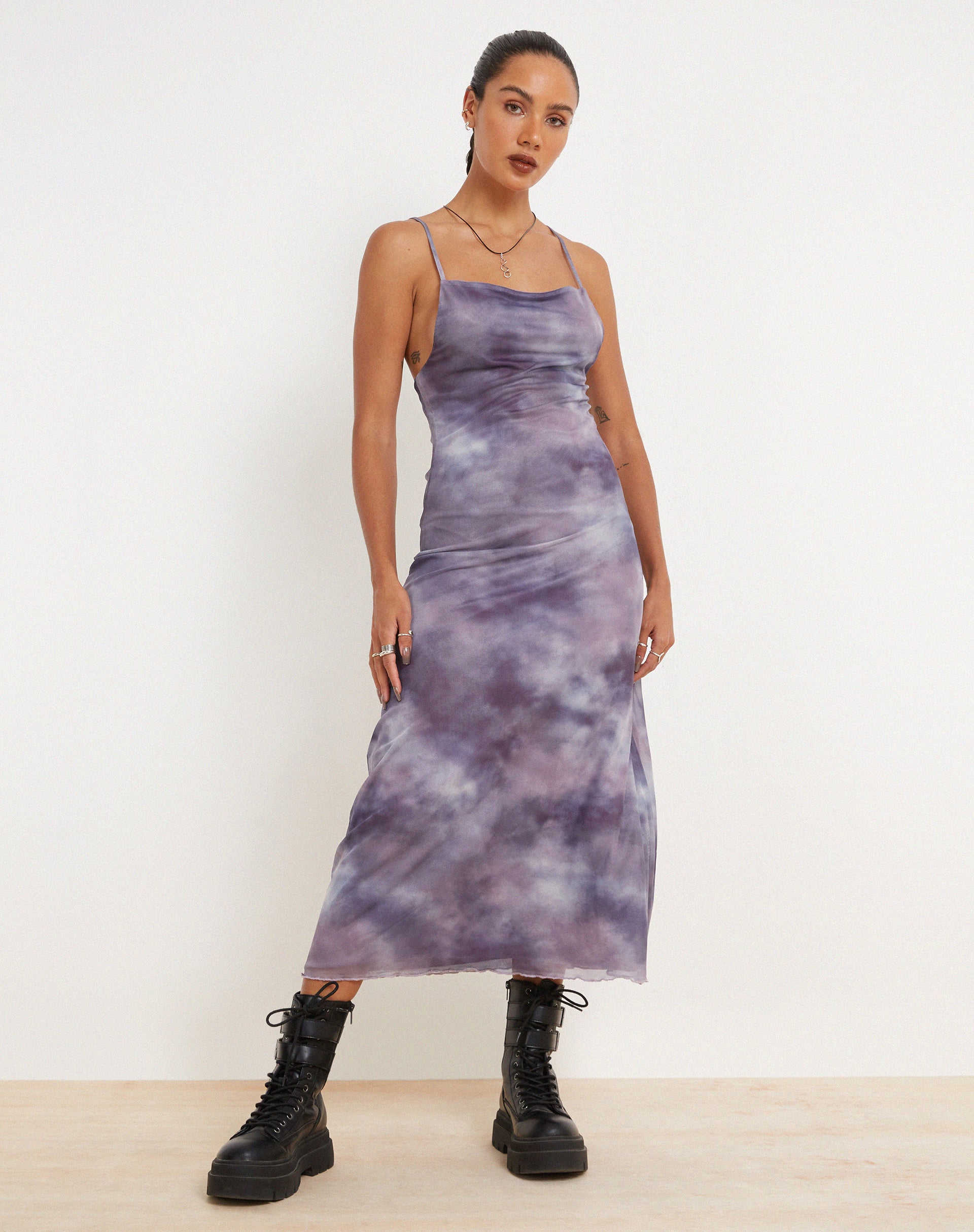 image of Norishi Printed Mesh Midi Dress in Smokey Gradients Purple
