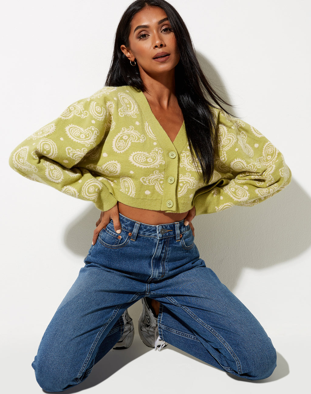 Olina Cropped Cardi in Knit Persian Night Sage