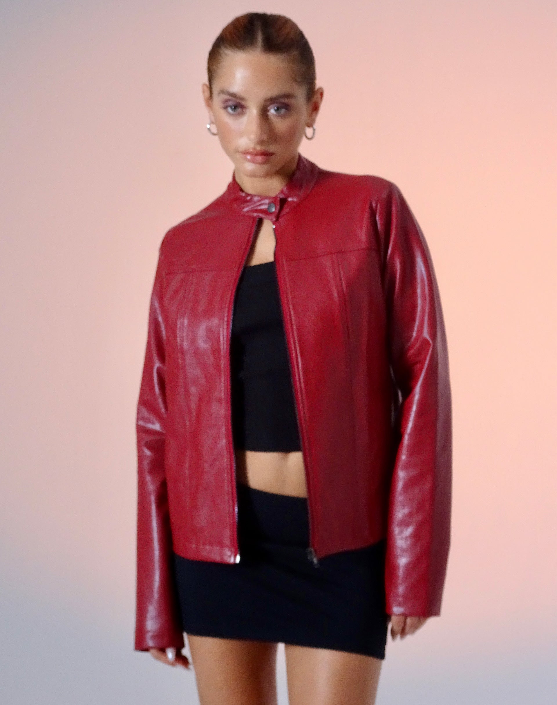 Womens red leather shop jacket