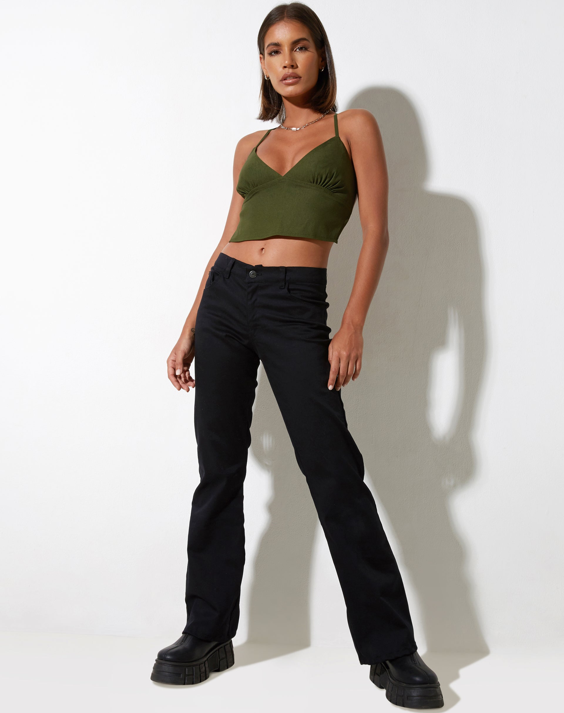 image of Ombe Crop Top in Tailoring Olive