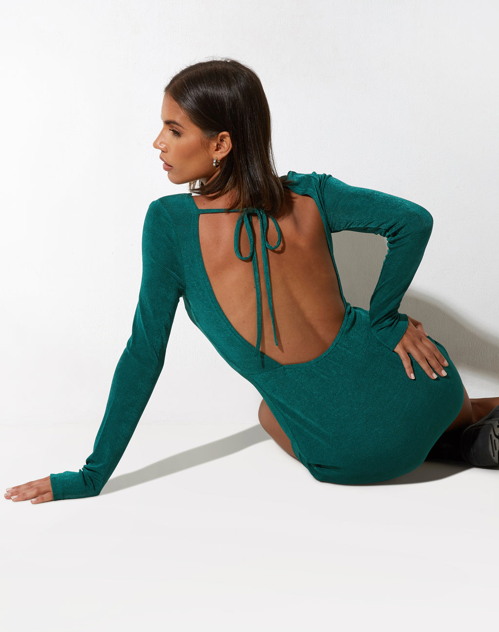 Onsa Mini Dress in Crepe Forest Green