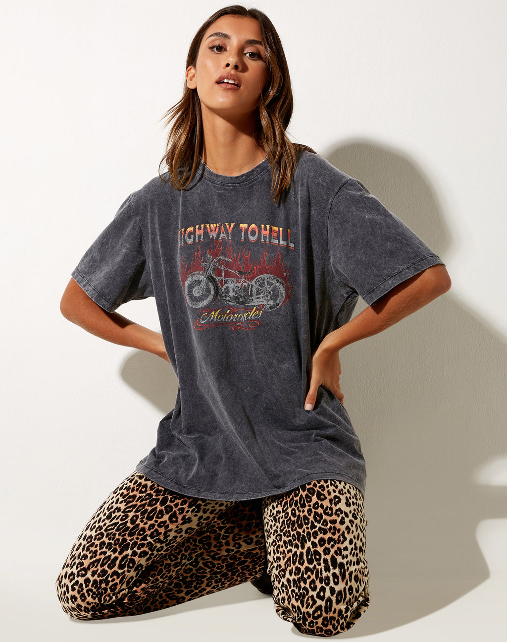 Oversize Basic Tee in Black Wash Motorcycles