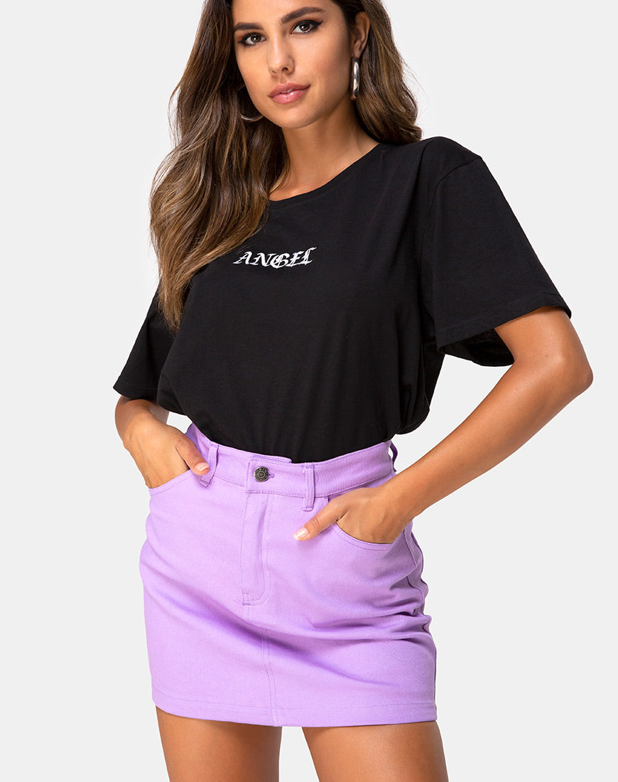 Image of Oversize Basic Tee in Black with Angel Embro