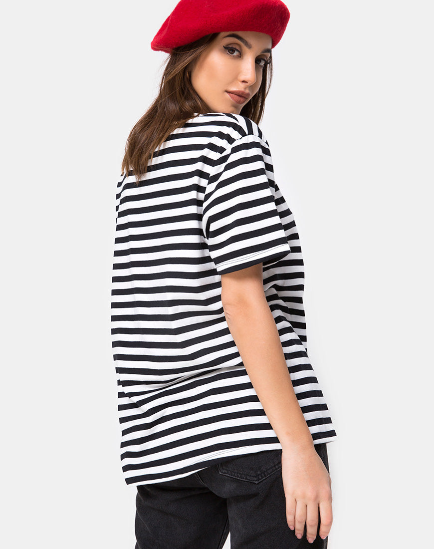 Image of Oversize Basic Tee in Black and White Stripe with Cherub Embro