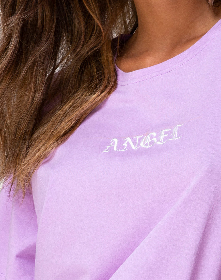 Image of Oversize Basic Tee in Lilac with Angel Embro