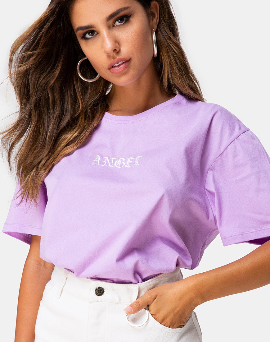 Image of Oversize Basic Tee in Lilac with Angel Embro