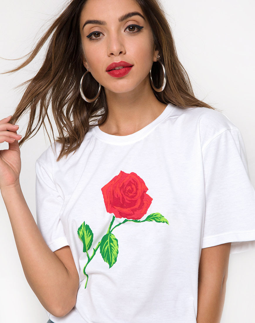 Oversize Basic Tee in White with Rose