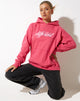 image of Oversize Hoodie in Fandango Pink with "Different' Embro