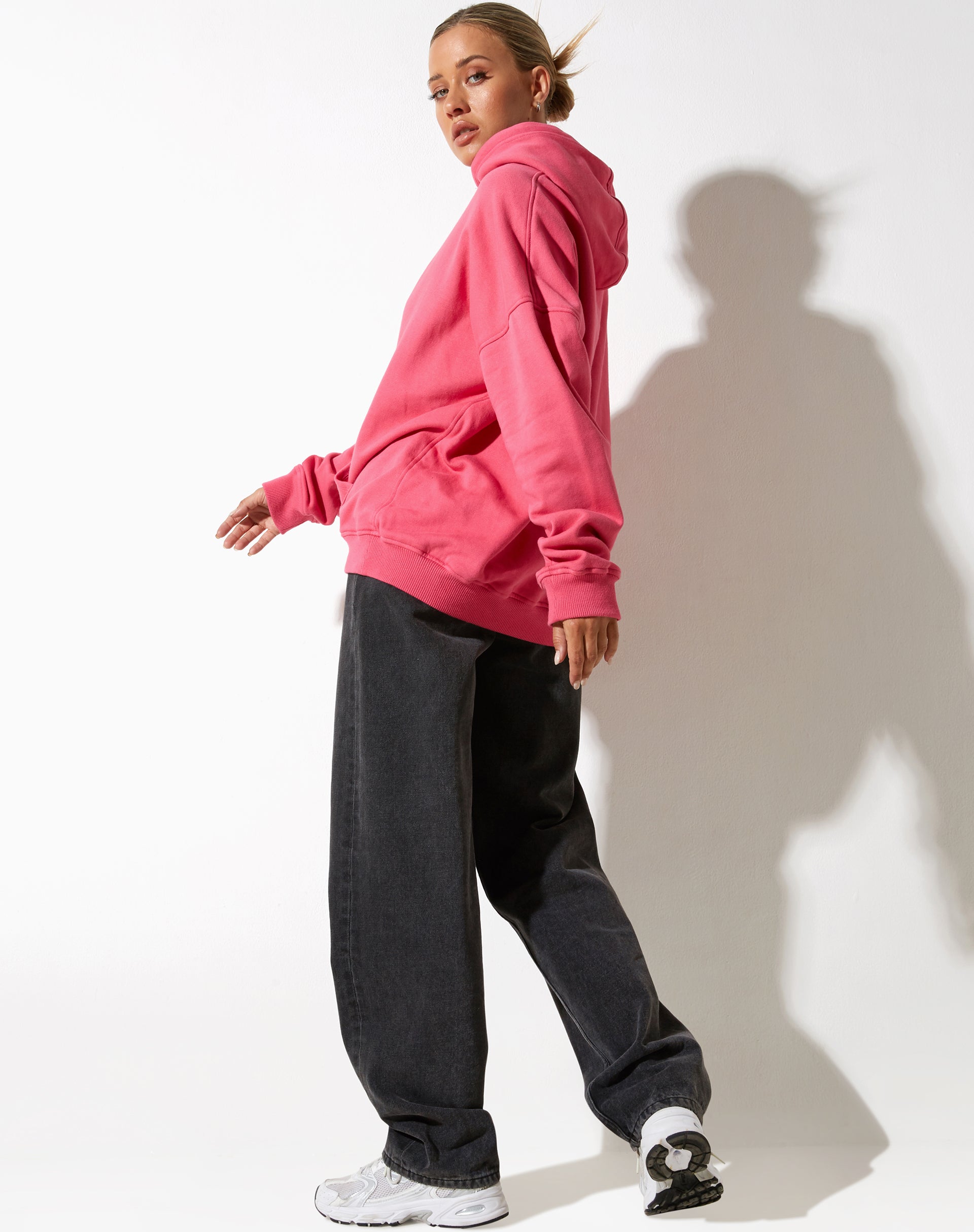 image of Oversize Hoodie in Fandango Pink with "Different' Embro