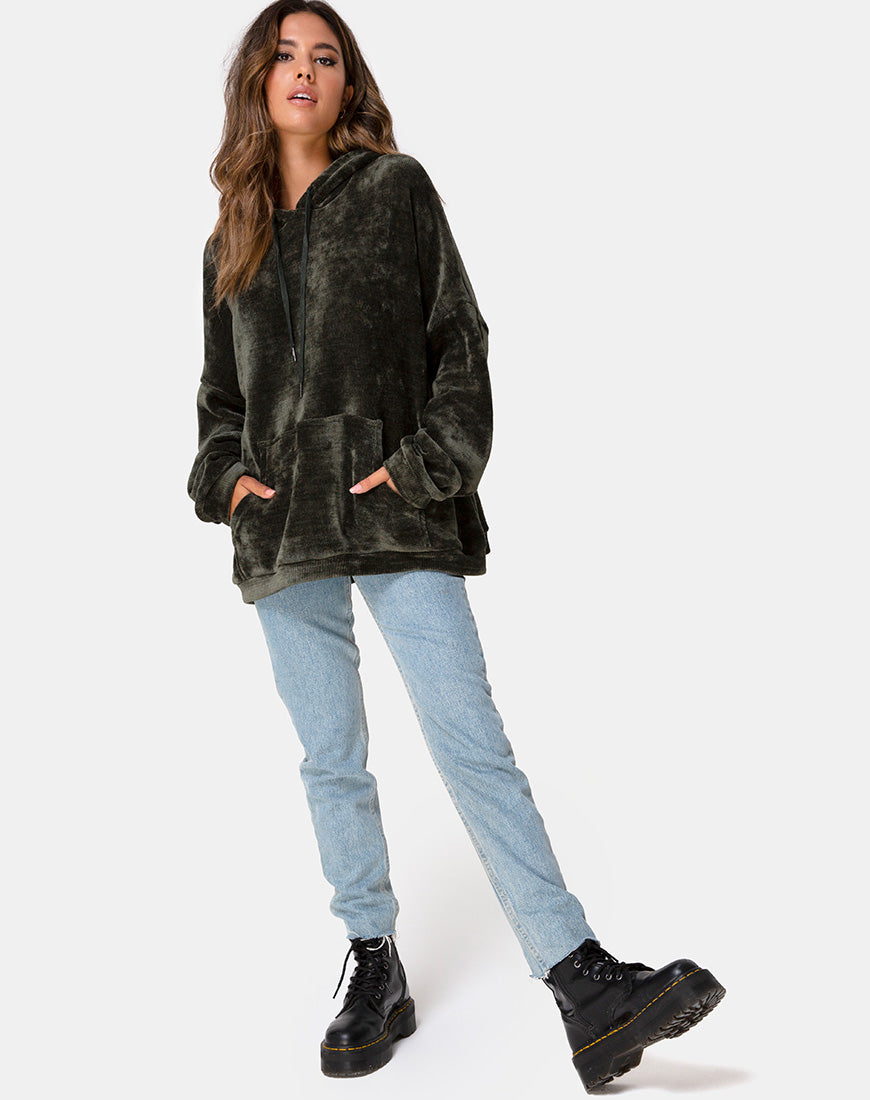 Image of Oversize Hoody in Chenille Olive