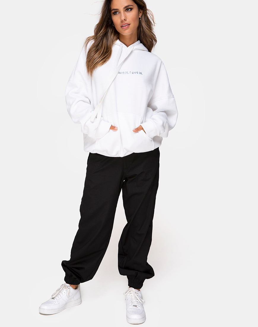 Image of Oversize Hoody in White I Want it Embro